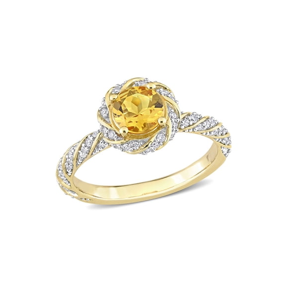 3/4 Carat (Ctw) Citrine Swirl Ring in 14K Yellow Gold with Diamonds 1/4 Carat (Ctw) for Women