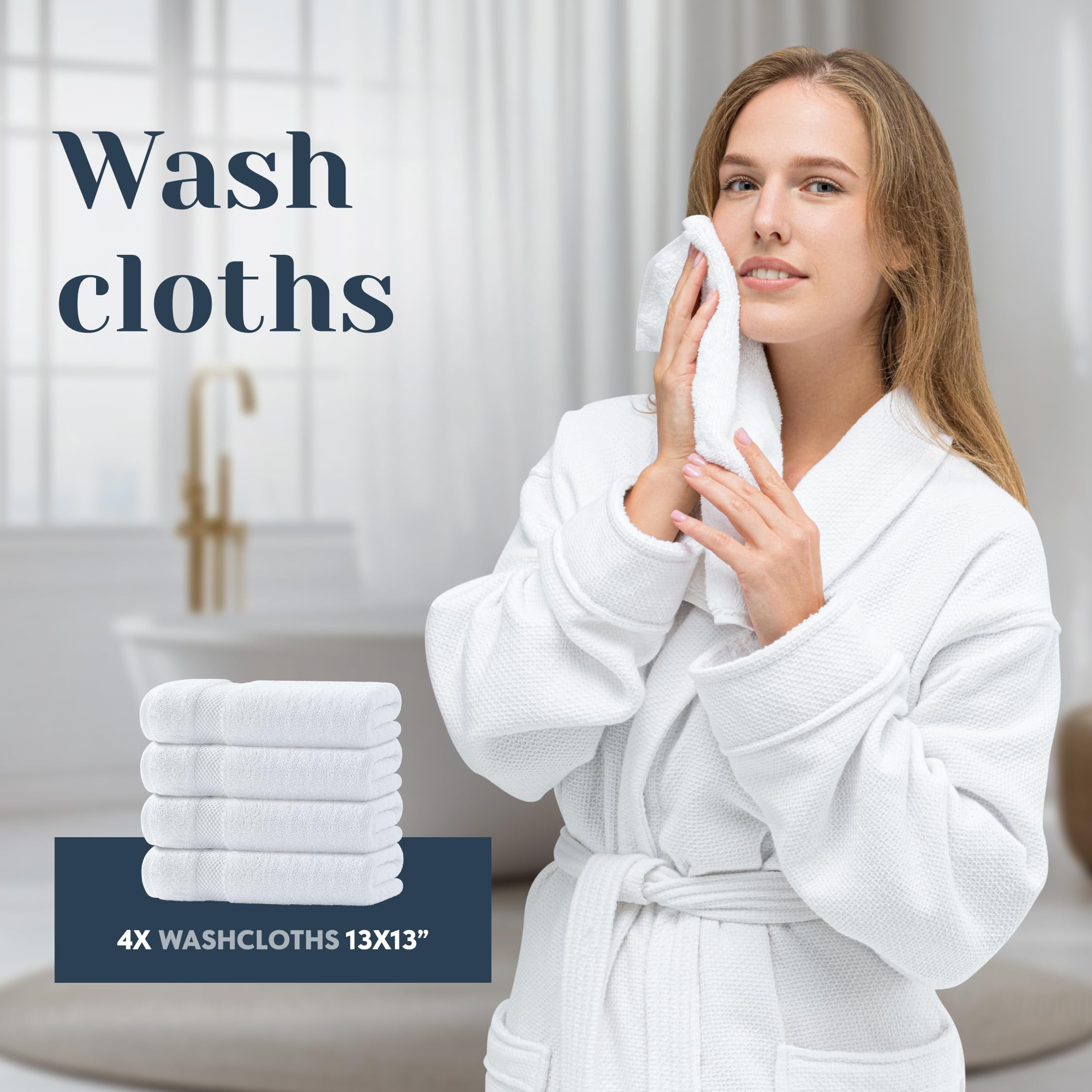 White Classic Hotel Collection Luxury 8-Piece 100% Turkish Cotton Towel Set, White