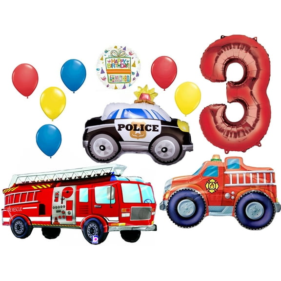 Team Rescue 3rd Birthday Party Supplies and First Responders Balloon Bouquet decorations