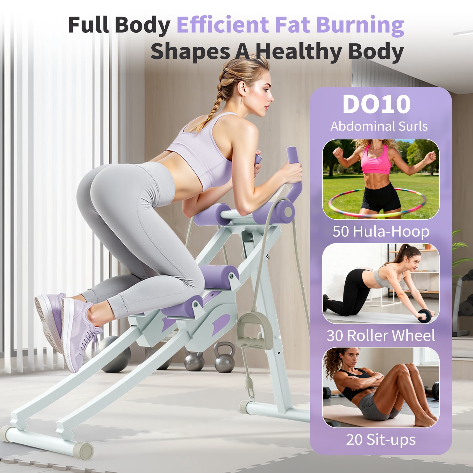 Foldable Ab Machine, 440lb Capacity Home Gym Fitness Ab Trainer Dual-track for Effective Core Workouts, Ab Cruncher Fitness Trainer