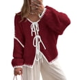 thumbnail image 1 of Suéter PRETTYGARDEN Rojo Vino con Lazo Frontal y Cardigan Talla M, 1 of 6