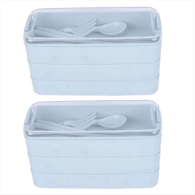 Fiambrera de , Fiambrera Bento para Exteriores, Apta para Microondas, con Tenedor y Cuchara, Color Azul