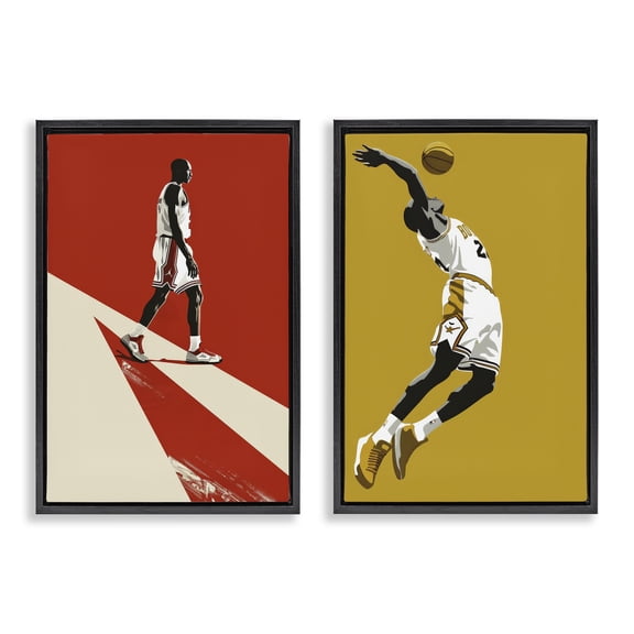 Stupell Industries Iconic NBA Champions 2 Piece Black Framed Floater Canvas Set, design by Ray Powers