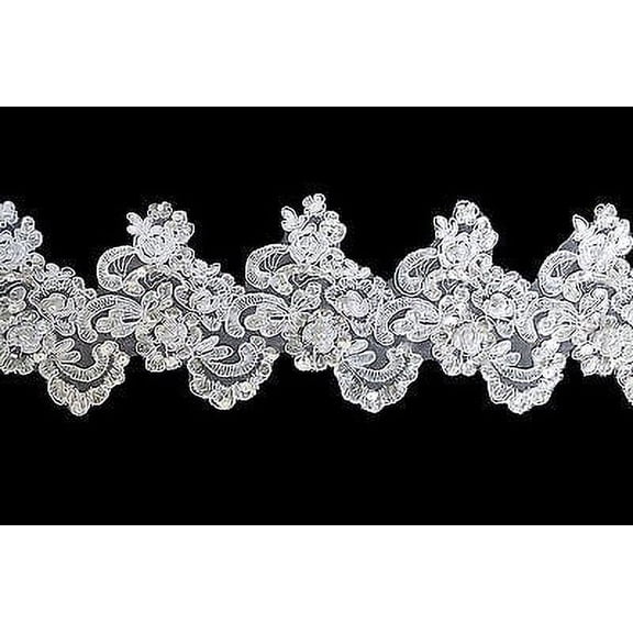 Lily 5.25" White Corded Handsewn Beaded Sequins Embroidered Fine Lace by Yardage