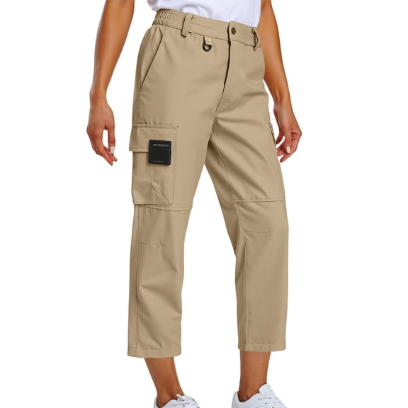 Timegard Women's Cargo Capri Pants Elastic Waist Hiking Pants with Pockets for Outdoor Casual Travel