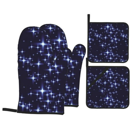 

Oven Mitts and Pot Holders Sets 4 pcs shining stars sky navyblue Non-Slip Oven Gloves Potholders Soft Quilted Lining Heat Resistant Gloves Hot Pads for Kitchen Cooking Baking