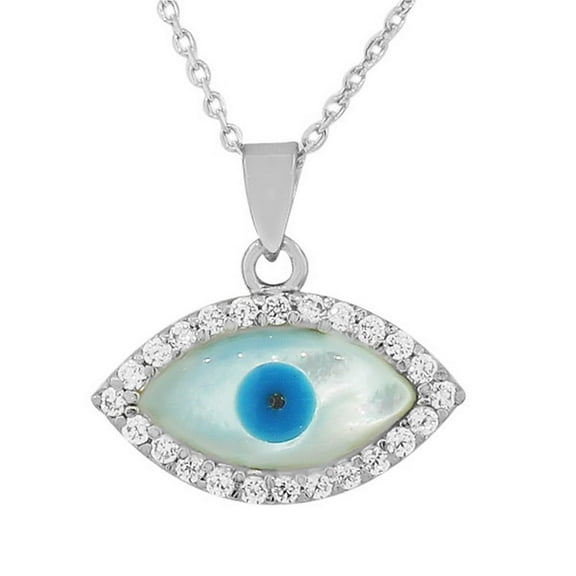 Sterling Silver Simulated Mother-of-Pearl Evil Eye Pendant Necklace