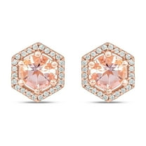 Cali Trove 1/10 ct Natural Diamond and Morganite Gemstone Earrings for Women | 18KT Rose Gold Vermeil Stud Earrings | Hexagon Studs | Jewelry Gifts for Her