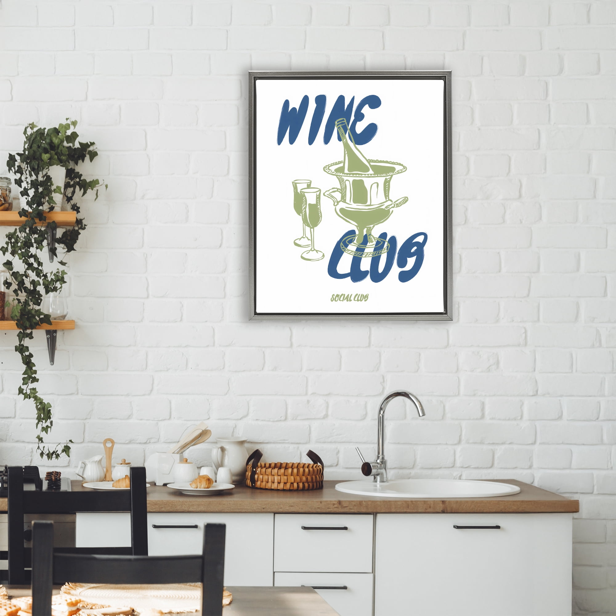 Stupell Industries Wine Club Social Evening Toast Gray Framed Floater Canvas Wall Art, design by The Prints Vibe
