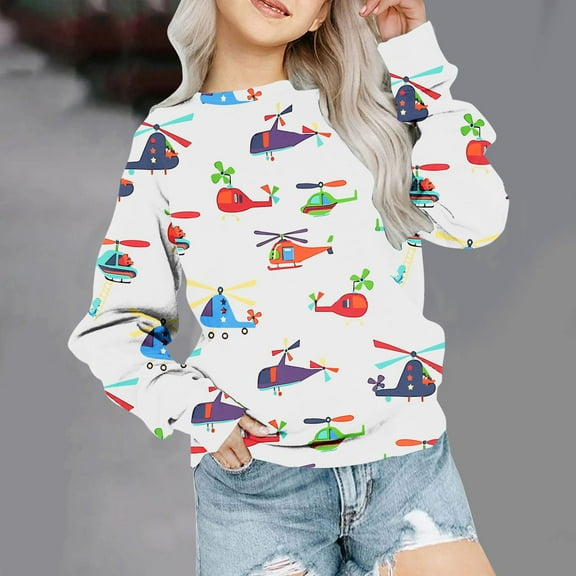 Nrmvnmi Toddler Boys Girls Fashion Pullover Sweatshirt Aircraft Prints In Various Colors Crew Neck Long Sleeve Pullover Sweater Cute Leisure And Comfortable Fall Winter Clothes
