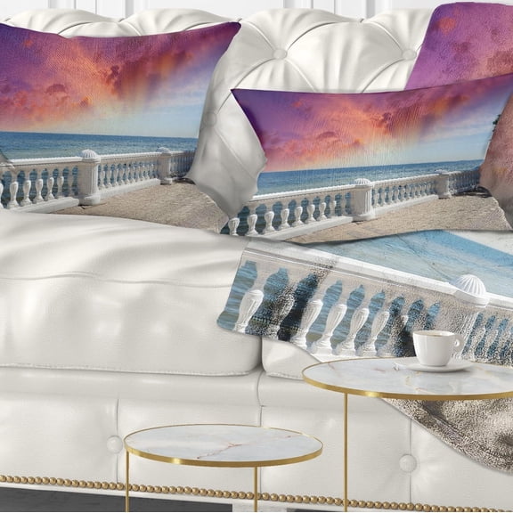Designart Stone Balcony with Ocean View - Seashore Photo Throw Pillow - 12x20