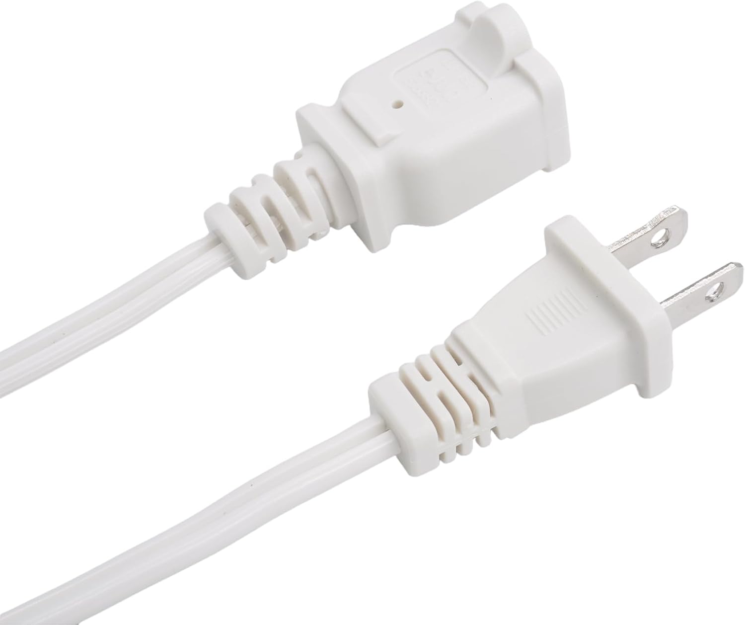 10 FT Polarized 2 Prong Power Cord, 2 Outlet Extension Cable Cord US AC Two Prong Male Female Power Cable, Nema 1-15P to 1-15R, 10A 125V, White Indoor Extension Cord for Small Appliances