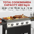 thumbnail image 4 of 4-Burner Propane Flat Top Griddle Grill, 40,000 BTU Outdoor Gas Griddle with 480 Sq. In. Cooking Area, Folding Side Shelves & Rolling Wheels, Black, 4 of 9