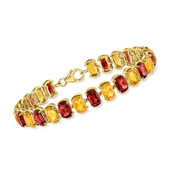 Ross-Simons 14.00 ct. t.w. Garnet and 11.00 ct. t.w. Citrine Bracelet in 18kt Gold Over Sterling, Women's, Adult