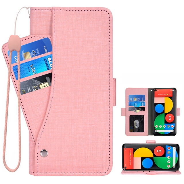 Compatible avec Google Pixel 5 Étui Portefeuille en Cuir à Rabat Porte-Cartes Support Accessoires pour Cellulaire Porte-Monnaie Fente pour Pièce d'Identité de Crédit Étuis de Téléphone pour Pixel1 Femmes Hommes Rose
