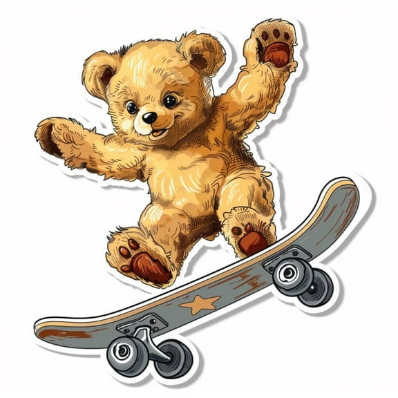 Cute Bear Skateboarding Car Sticker. Adorable and Fun Vinyl Decal for Cars, Trucks, Laptops, Skateboards, Helmets, Windows and More. Animal car decal bear decal. Waterproof and Durable Bumper Sticker