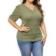 thumbnail image 2 of DARING DIVA Women's Plus Deep V Neck Short Sleeve Casual Blouse 4X Grass Green, 2 of 6