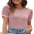 thumbnail image 2 of POINTERTECK T-shirt pour Femmes Col Rond Patchwork Manches Courtes Été Slim Fit Tops Casual Tops Daily Wear, 2 of 6