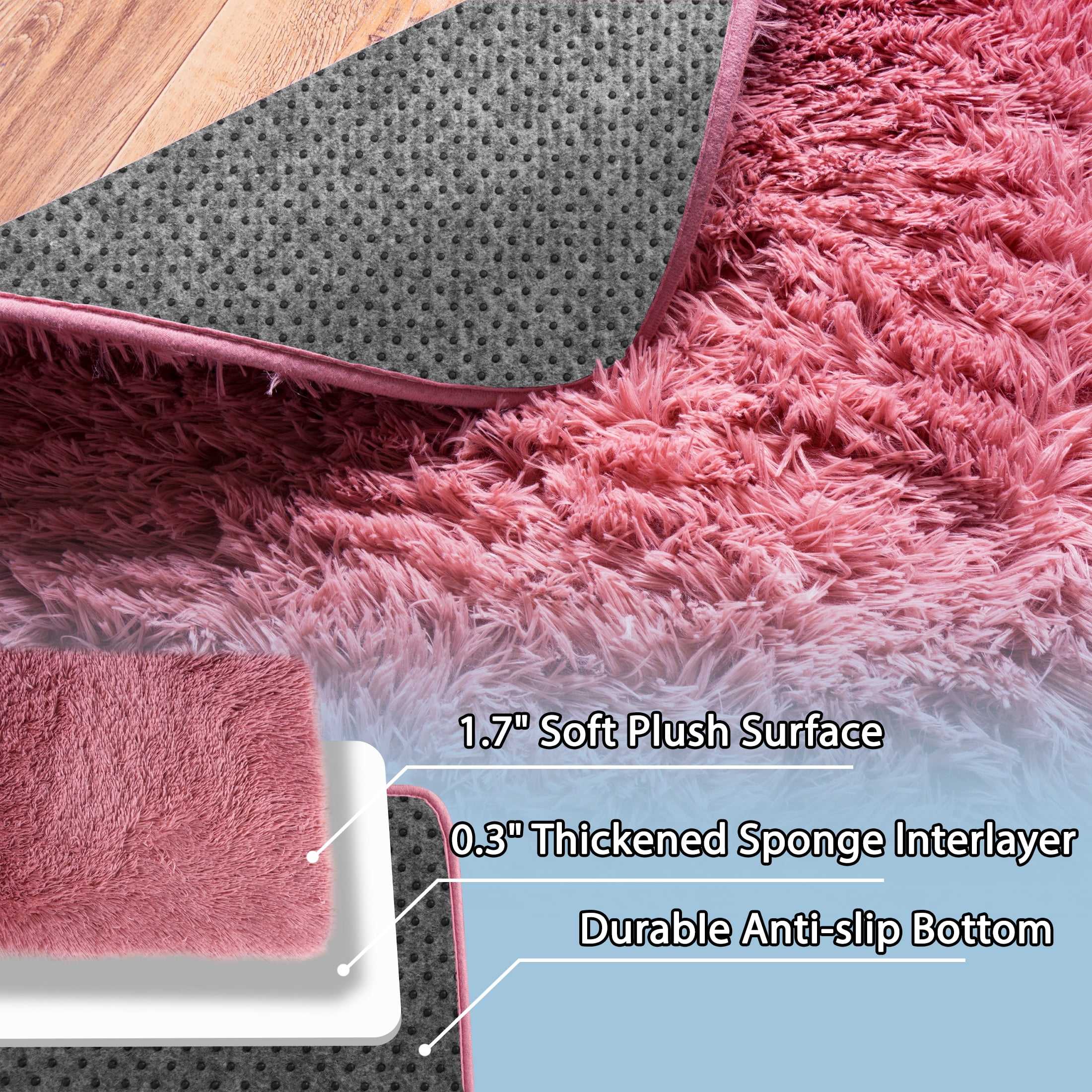 ZENELESS Fluffy Area Rugs for Living Room,4x6 Shag Rectangular Carpets for Bedroom Blush