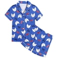 thumbnail image 6 of MEZZALL Girls Cartoon Cats Print Satin Pajamas Sets Short Sleeve Lapel Button Down Tops & Shorts 2 Piece Kids Sleepwear Stylish Nightwear, 6 of 6