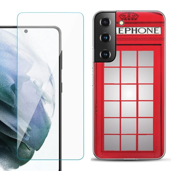 Slim-Fit TPU Fashion Phone Case for Samsung Galaxy S22 5G, with Tempered Glass Screen Protector, by OneToughShield ® - Phone Booth Red