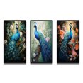 thumbnail image 2 of Designart "Blue Peacock Monochrome" Animals Framed Wall Art Set Of 3 - Teal Peacock Frame Canvas Set For Living Room Decor, 2 of 7