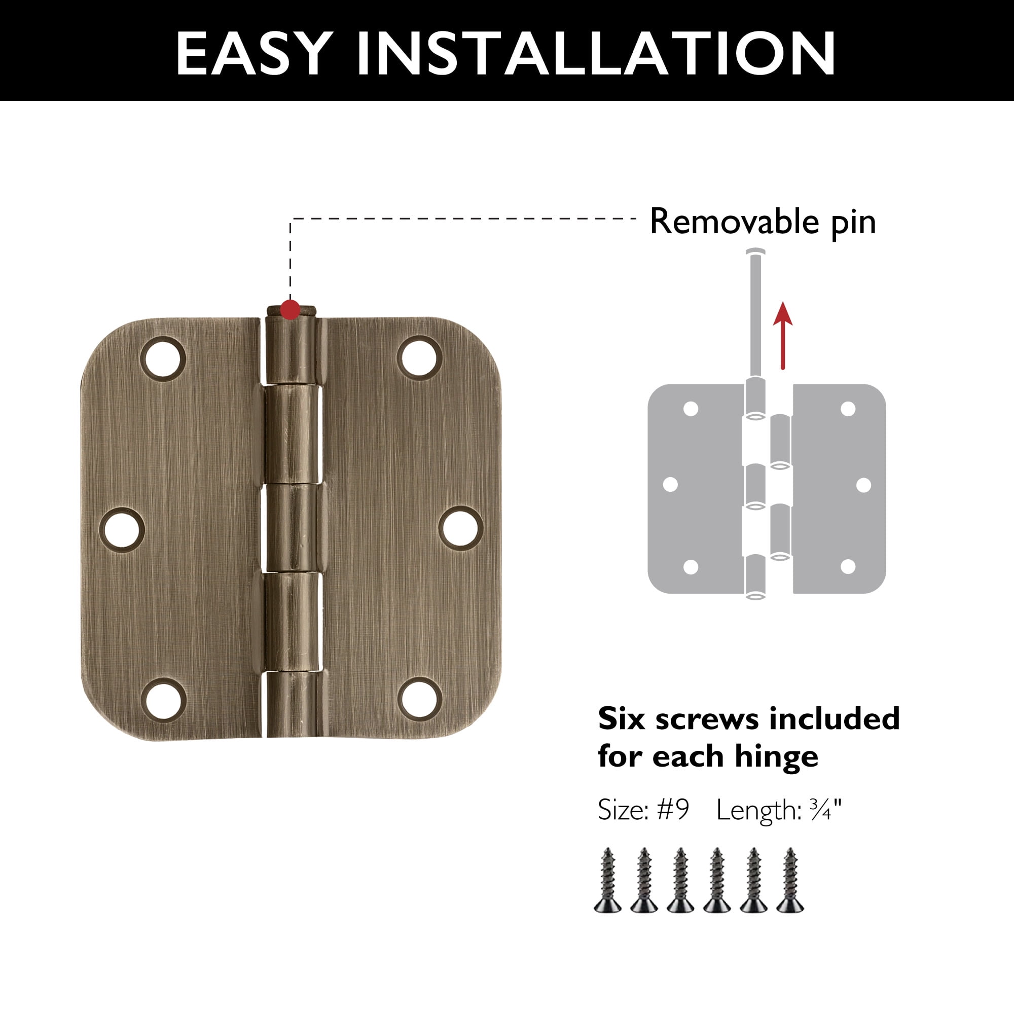 Design House Steel Rounded Standard Fit Interior Door Hinges (6-Pack)