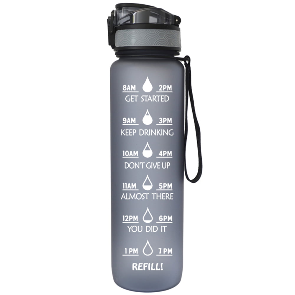 Tracker Helps You Drink Water All Day -Made in USA Hours Marked Drink More Water Daily BPA Free Reusable Water Bottle with Time Marker Motivational Fitness Bottles 