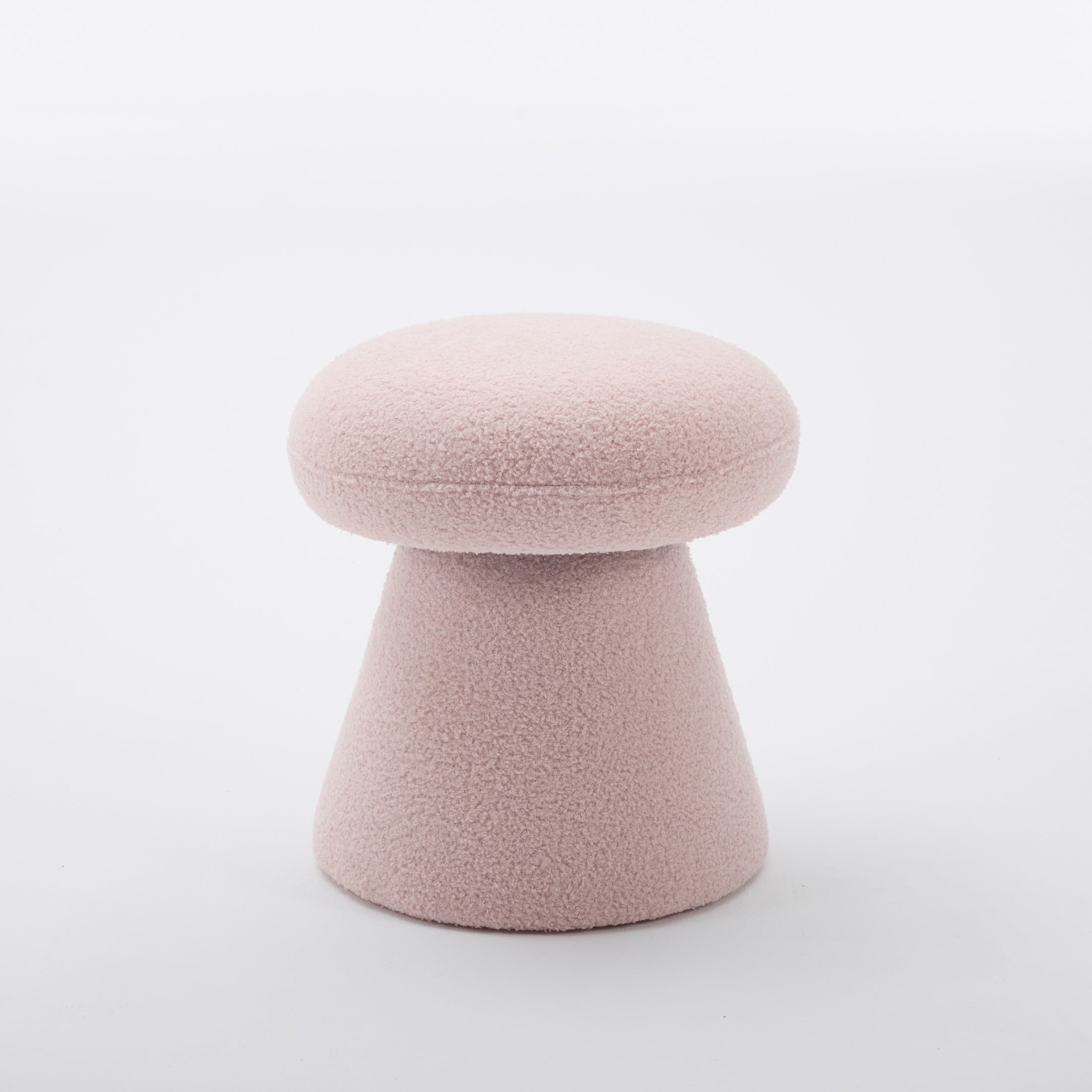 Noble House Arvion 360° Swivel Mushroom Ottoman, Round Teddy Vanity Footrest Dressing Chair for Living Rooms, Pink