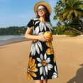 thumbnail image 4 of Fotbe Yellow White Daisy Pattern Vestido Largo de Moda para Mujer, Vestido Tipo Camiseta con Manga Corta y Estilo Casual a Rayas y Bloques de Color, 4 of 6