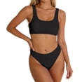 thumbnail image 1 of Rugged Ribbed Two Piece Bikini Set Featuring Wide Strap Top and Mid Waist Swimwear For All Seasons Beachwear, 1 of 5