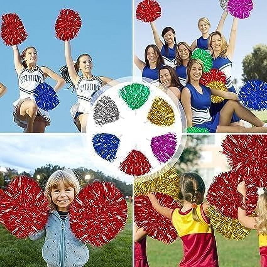 Zhangyh Pom Poms Cheerleading,Fluffy Cheerleader Pompoms with Baton Handle,Metallic Pom Poms Cheerleading for Adults Team Spirit Sports Game Dancing Party (Blue, 4 Pack)