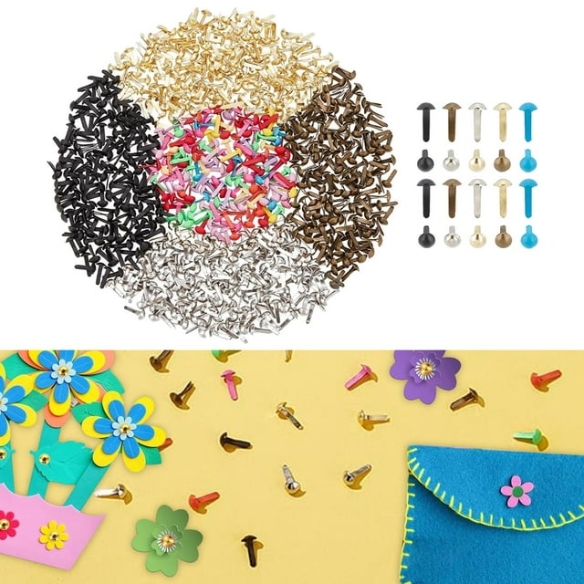 500 sujetadores de papel, alfileres para manualidades, chinchetas, clavijas metálicas hechas a mano, broches para scrapbooking y creación de tarjetas.