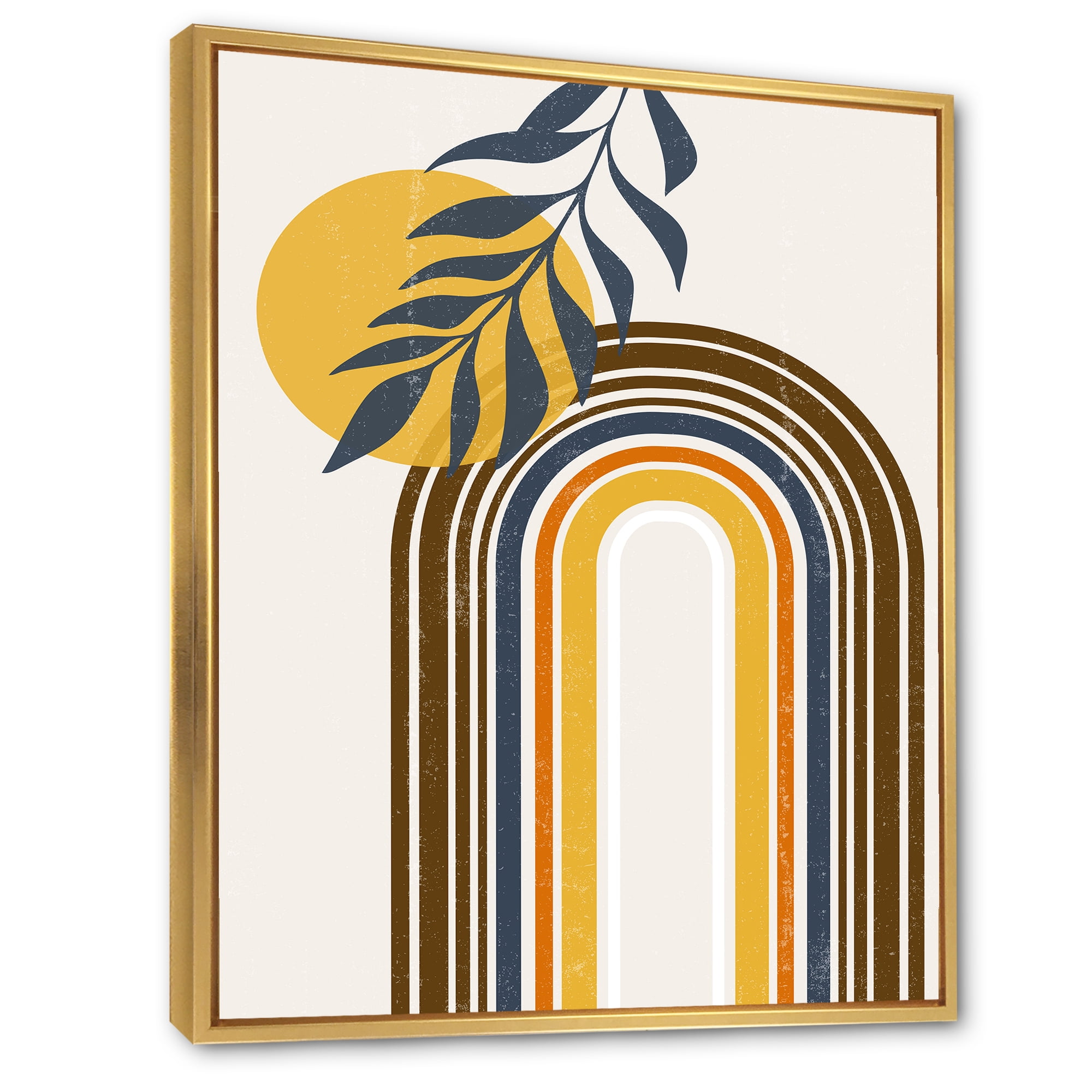 Designart 'Abstract Moon Sun Leaves II' Modern Framed Canvas Wall Art Print