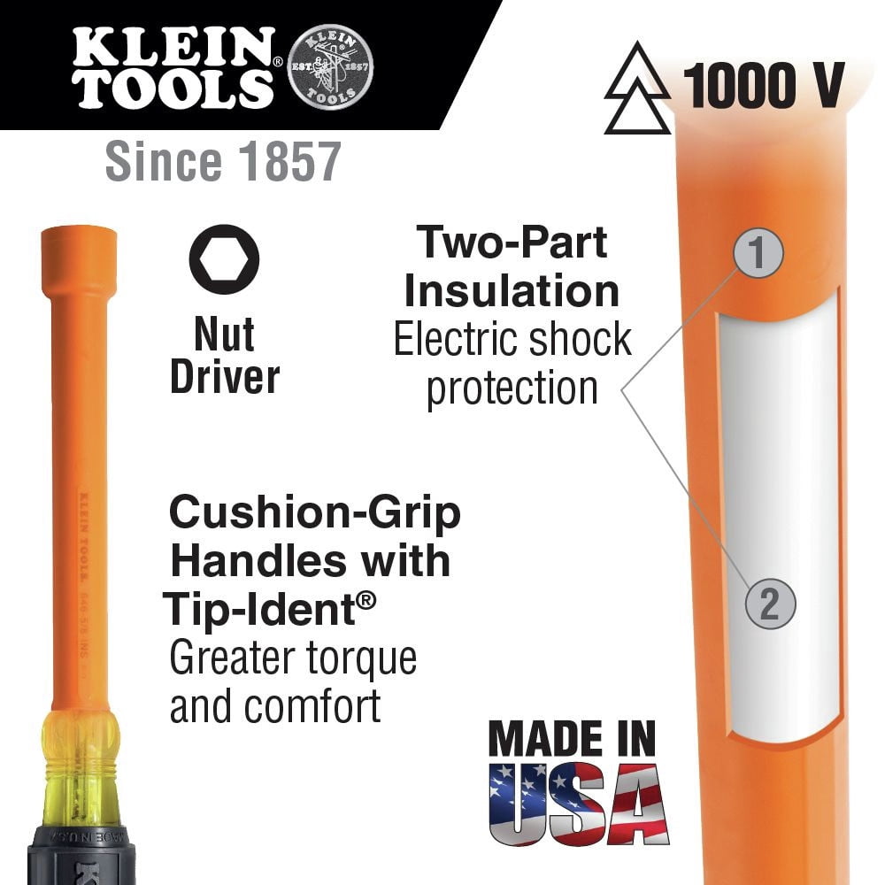 Klein Tools 646-11/32-INS 11/32 in. Insulated Driver with 6 in. Hollow Shaft