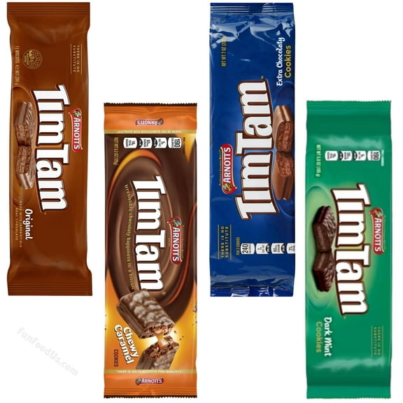 Sampler Tim Tam Choc Cookie Biscuits (Value 4 Packs) Original Choc, Chewy Caramel, Extra Chocolaty, Dark Mint, Aussie Made & Loved