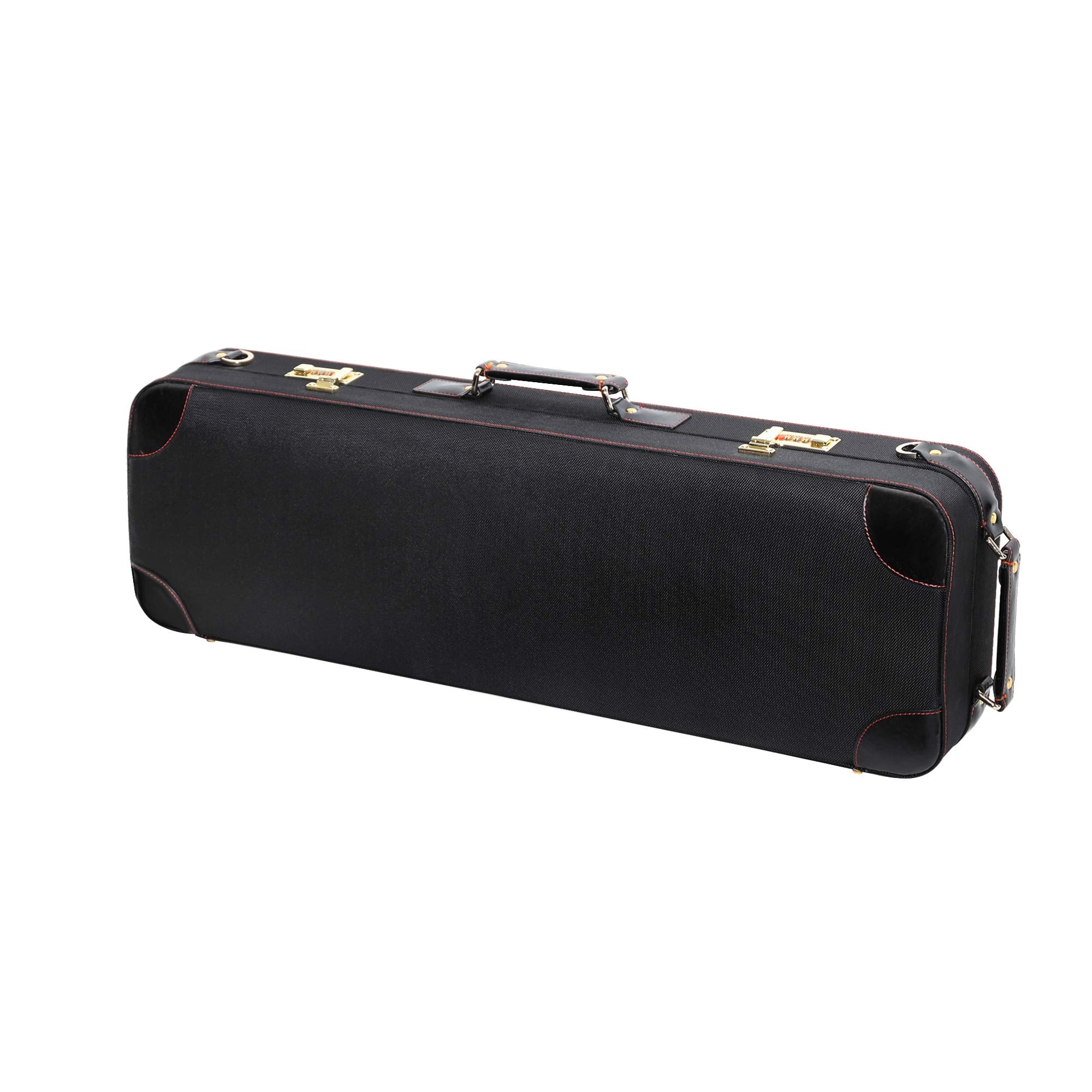 MI&VI Deluxe Hardwood Violin Travel Case 4/4 (Full Size) With Leather Handles | Adjustable Shoulder Straps | Thermal Insulation | Oblong Shape | Photo Pocket | Hygrometer- By MIVI Music (Black/Black)