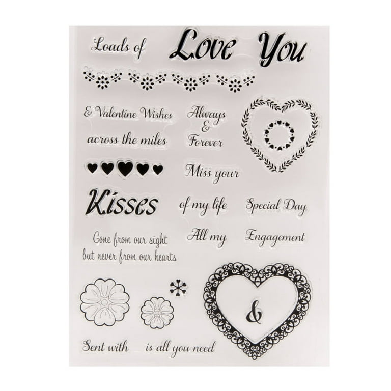 EUBUY Transparent Clear Stamp Cutting Die Set Paper Card Making Clear Stamp  Valentine Day Love Heart and Word Pattern Stamp Printing Greeting Card