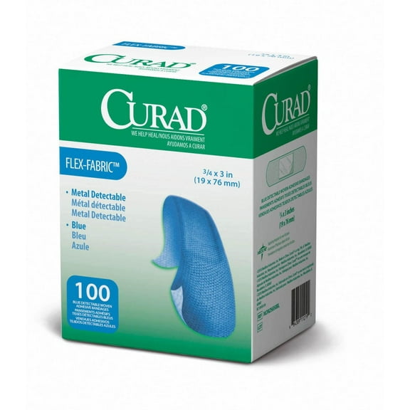 Medline Curad Food Service Adhesive Bandages, 3/4" x 3", Blue, 100 Ct