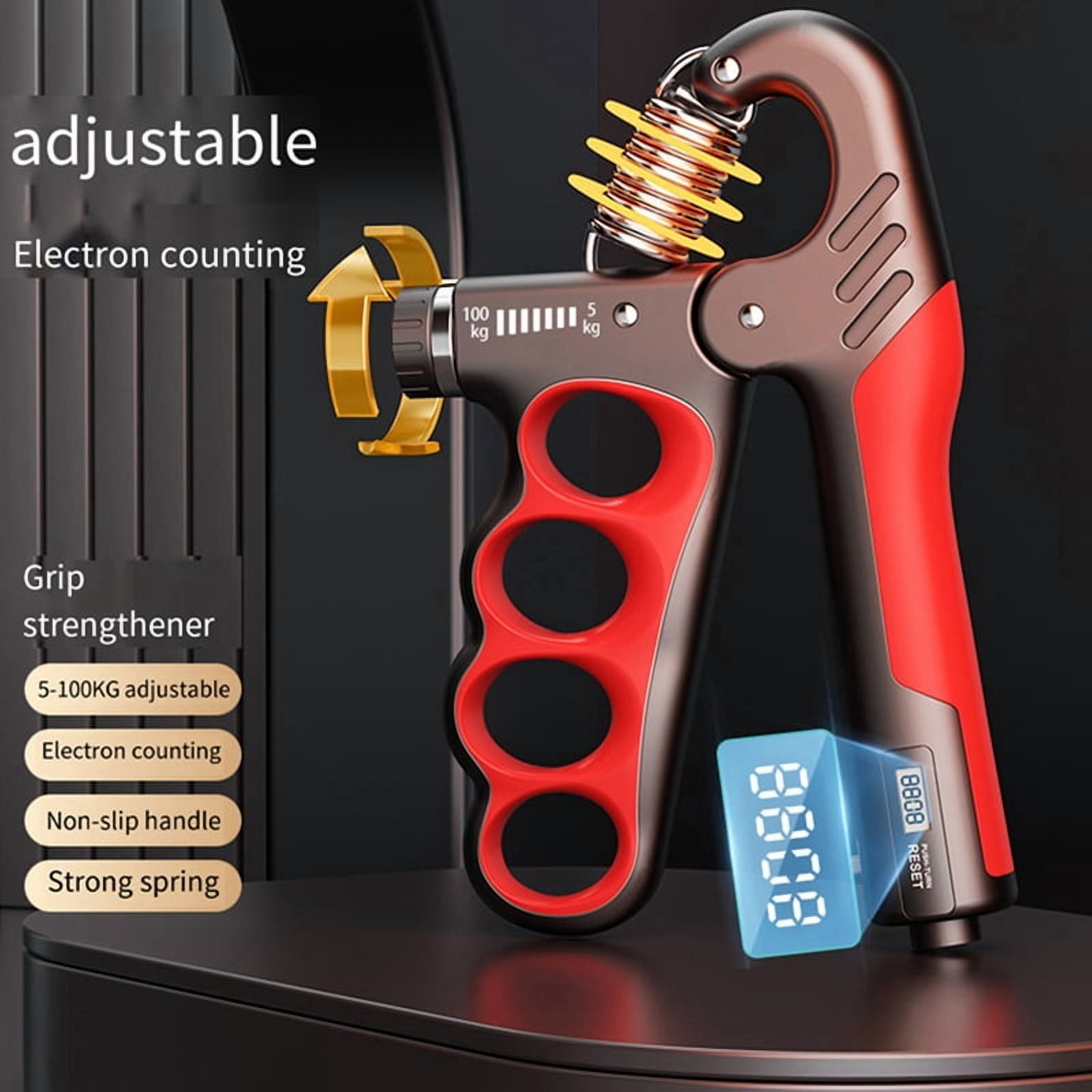Adjustable Electronic Counting Hand Grip Strengthener for Men Women Adult Muscle Recovery Fitness Red,2 x Grip Trainer,Red