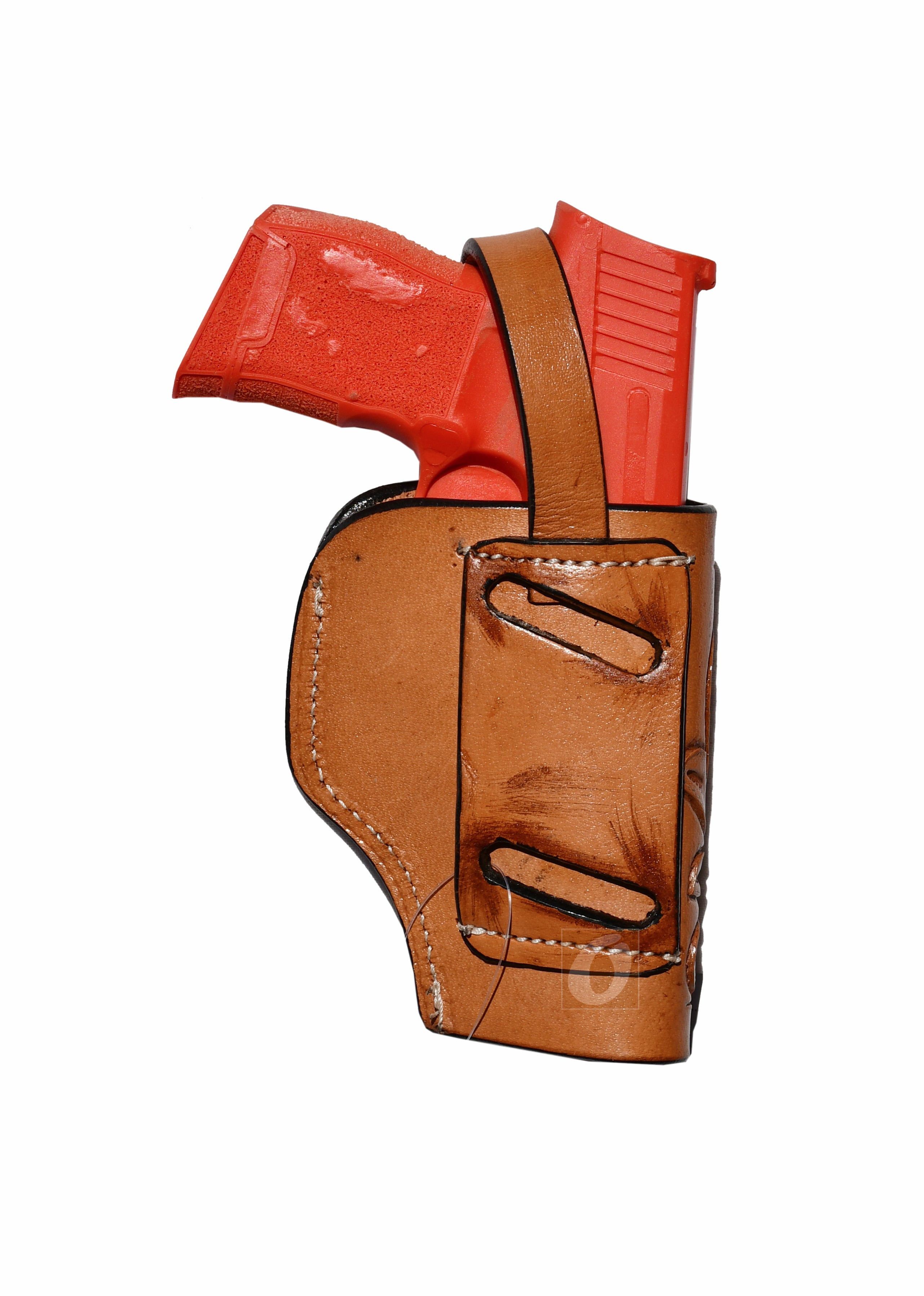 Leather Glock Holster G17 G19 Pistol Western Floral Tooled Tan - Left Hand