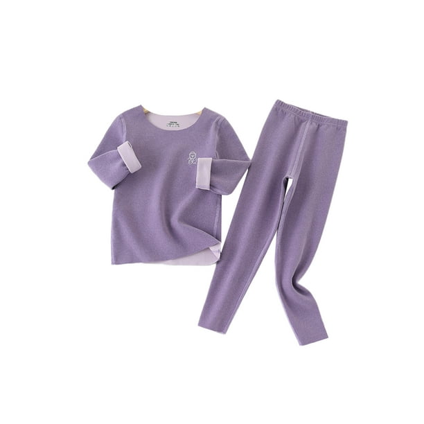 LUXUR Kids Thermal Underwear Set Fleece Lined Long Johns Elastic Waist  Pajamas Sets Comfy Base Layer Thermals Seamless Purple 160cm 