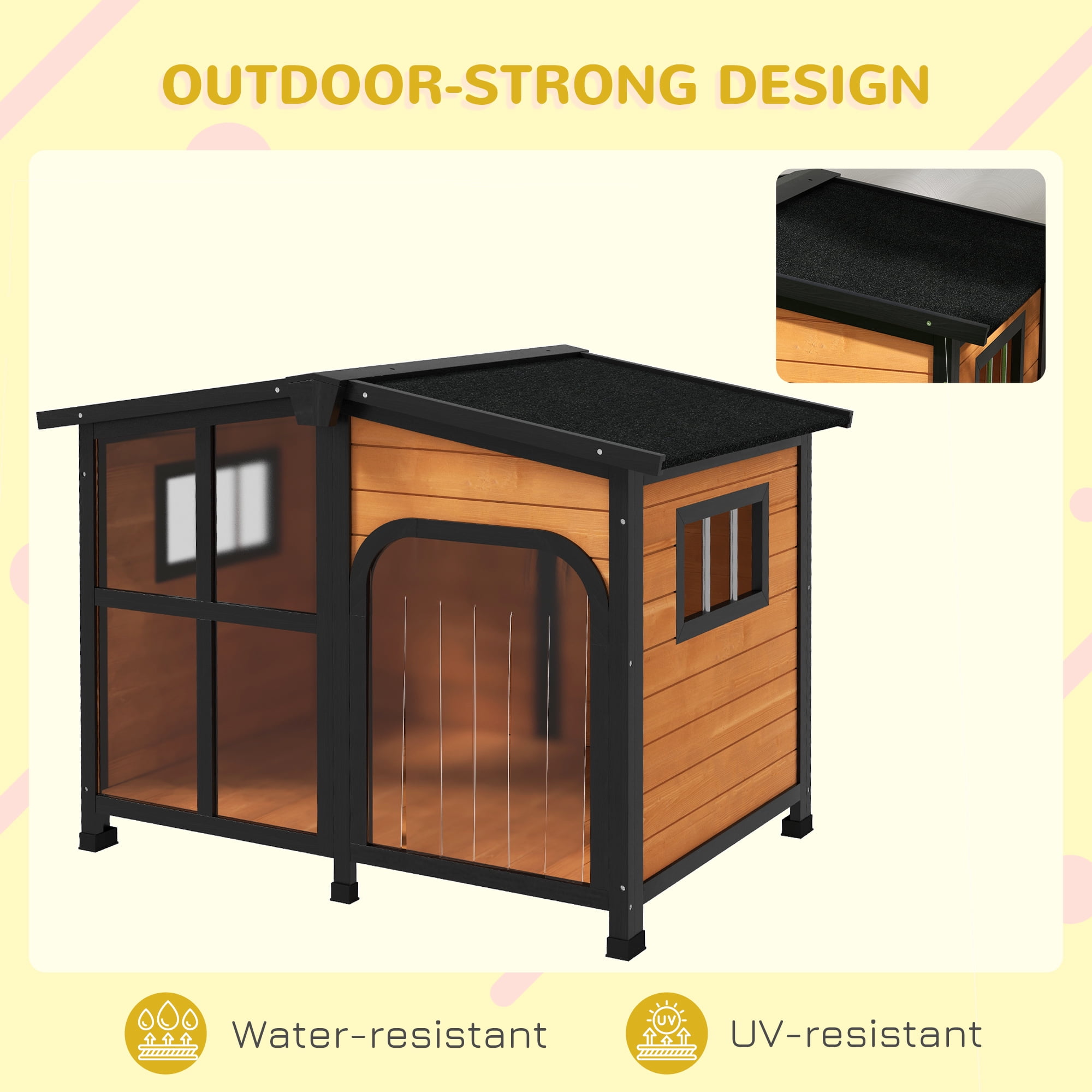 PawHut Giant Window Wooden Dog House for Large Dogs Outdoor & Indoor