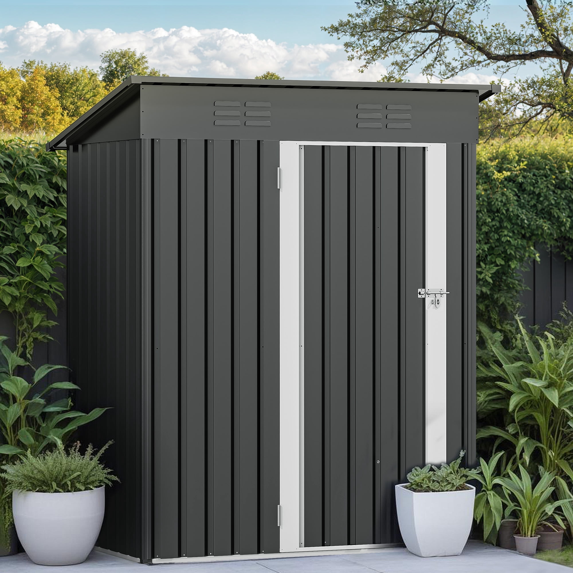 Uforic 5 x 3FT Outdoor Metal Storage Shed with Lockable Door, Sloped Roof, for Backyard, Garden, Gray