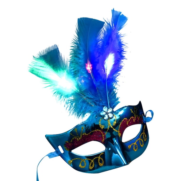 Maojin Máscara LED con brillo de plumas, fiesta de disfraces, máscara de juguete con brillo de plumas de princesa