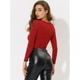 thumbnail image 4 of Disfraz de Navidad para mujer Tops con purpurina Twist Manga larga Recortada en la parte delantera Slim Fit Crop Top rojo XS, 4 of 5
