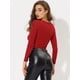 thumbnail image 4 of Disfraz de Navidad para mujer Tops con purpurina Twist Manga larga Recortada en la parte delantera Slim Fit Crop Top rojo XS, 4 of 5