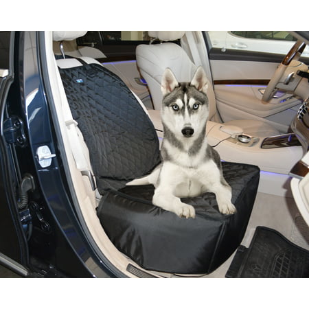 KritterWorld 2 in 1 Front Car Seat Covers Pet Travel Protector Basket for Dog Cat Scratch Resistant Waterproof and Non-slip Black