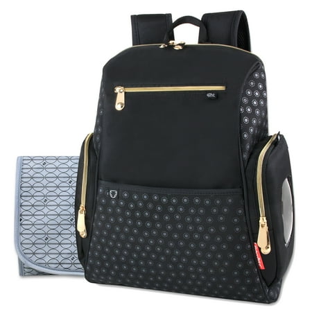 UPC: 0886252188686 | Fisher-Price 15”L 3 Piece Fast Finder Gemma Fashion Diaper Bag Backpack with Matching Changing Pad Insulated Bottle Pocket and Baby Wipes Dispenser for Newborns Infants and Toddlers in Black