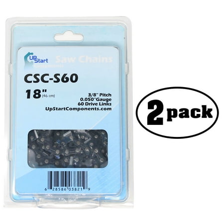 2 Pack Replacement 18-Inch Semi Chisel Chainsaw Chain for McCulloch MacCat Super MS 1432 Chainsaw - (18 inch, 3/8" Pitch, 0.050" Gauge, 60 Drive Links)